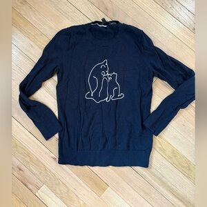 Banana Republic Navy Blue Cat Graphic Sweater